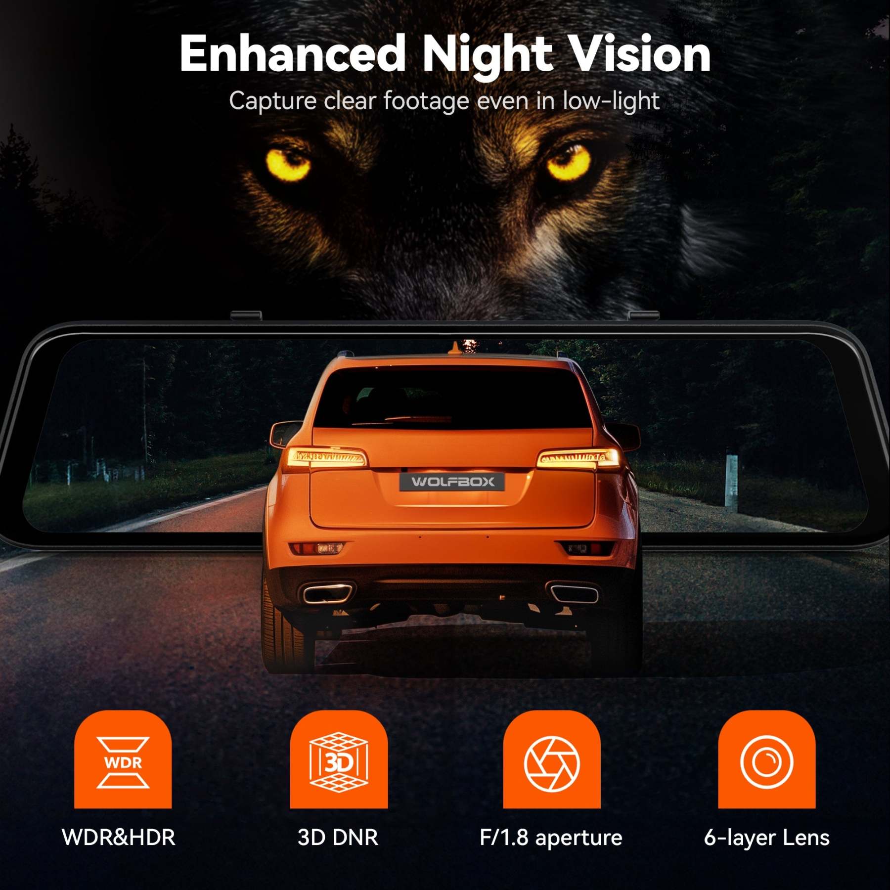 WOLFBOX G850Pro 4K Wifi ADAS Front and Rear Mirror Dash Cam camera WOLFBOX