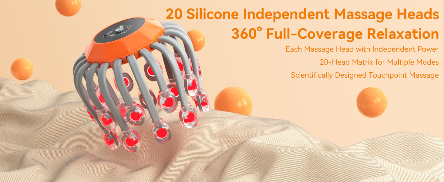 Head Massager Scalp Massager Electric Scalp Massager with 20 Independent Massage Nodes, 5 Modes,