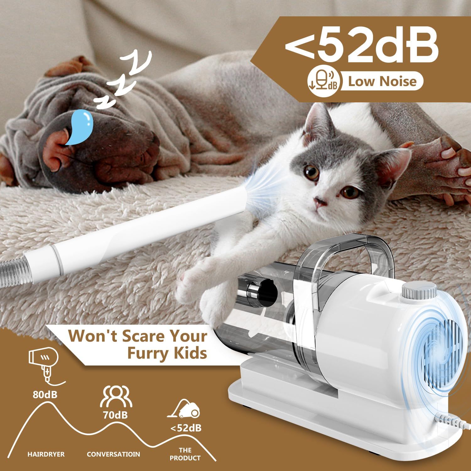 Pet Grooming Vacuum 6-in-1 Kit US plug