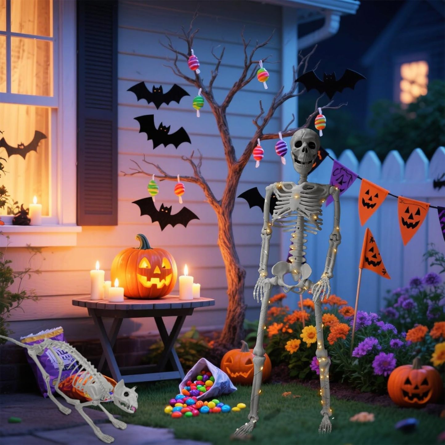 🔥 🔥💀 36 Inch Lighted Human & Dog Skeleton Halloween Decorations Outdoor/Indoor