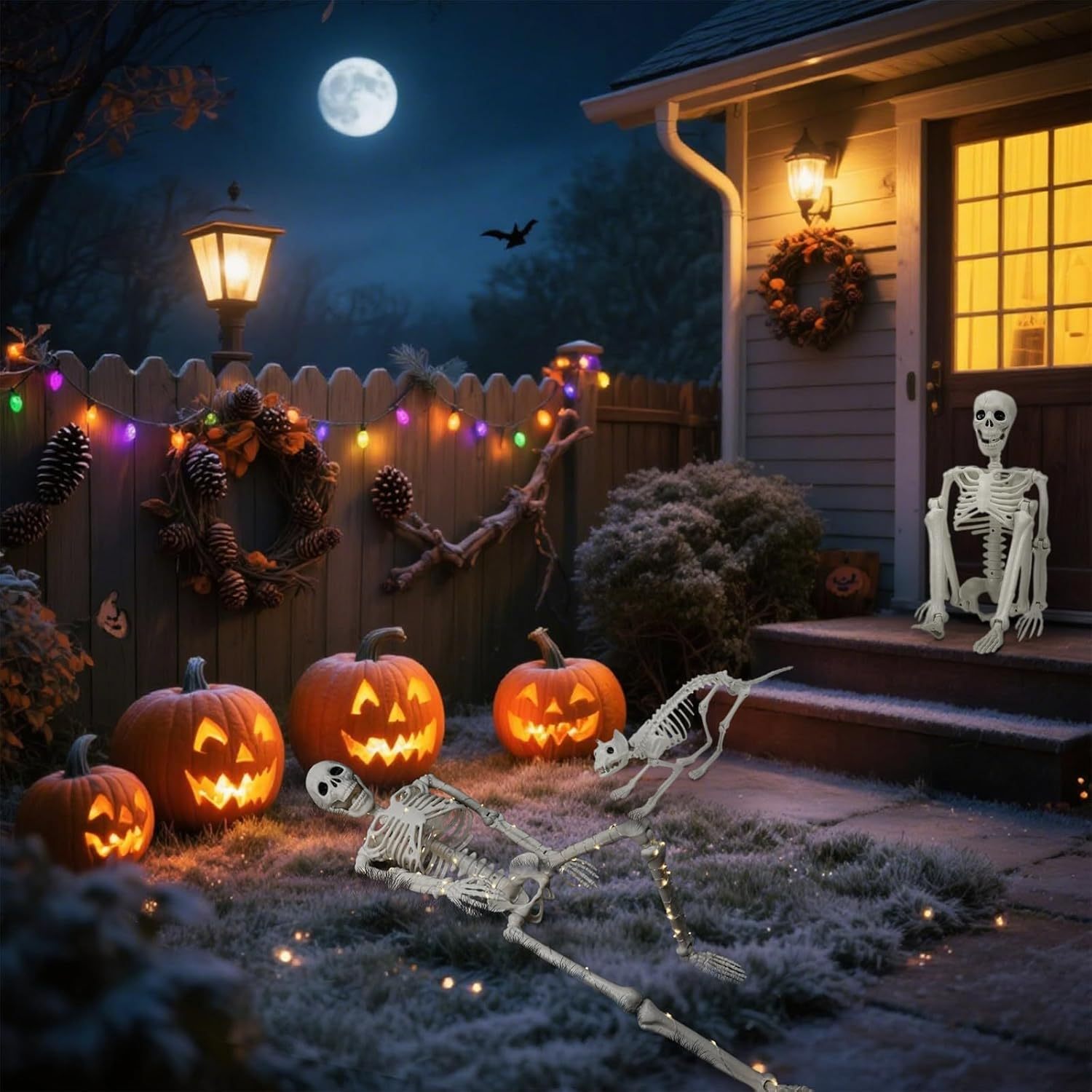 🔥 🔥💀 36 Inch Lighted Human & Dog Skeleton Halloween Decorations Outdoor/Indoor