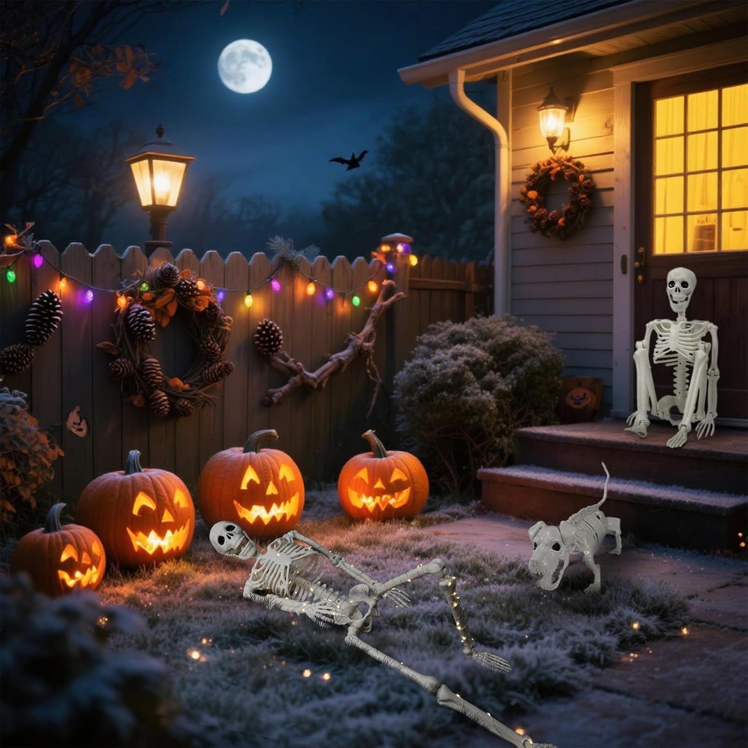 🔥 🔥💀 36 Inch Lighted Human & Dog Skeleton Halloween Decorations Outdoor/Indoor