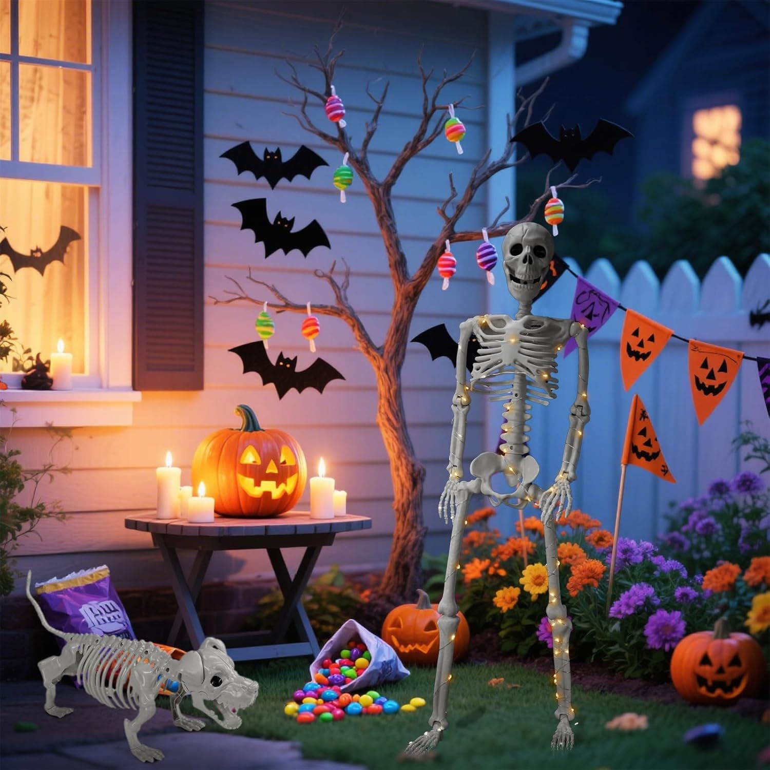 🔥 🔥💀 36 Inch Lighted Human & Dog Skeleton Halloween Decorations Outdoor/Indoor