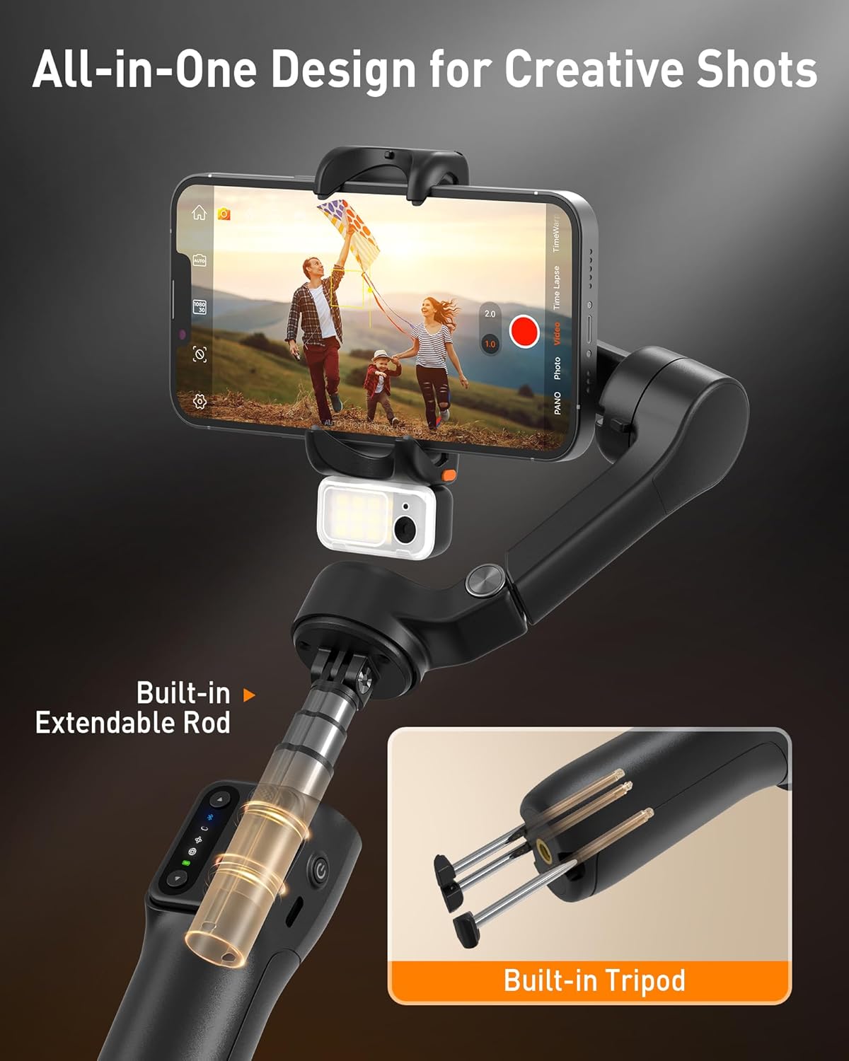 🎉Last Day 60% OFF⏰️- iSteady V3 Gimbal Stabilizer for iPhone, 3-Axis Phone Gimbal, Magnetic AI Tracker, Built-in Extendable Rod & Tripod, Detachable Remote Control, Stabilizer for Travel, Vlog, TikTok, Black