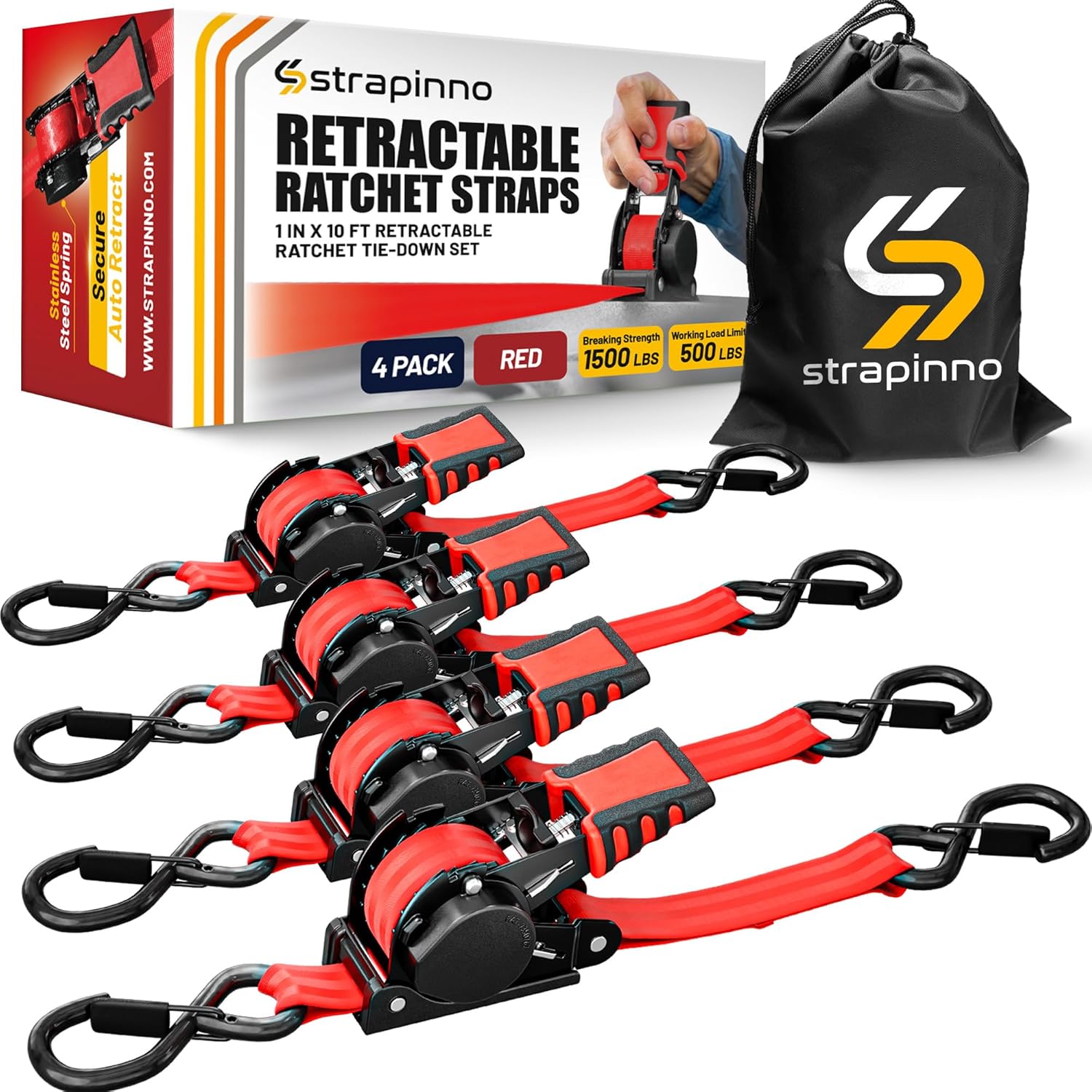 🎉Last Day 60% OFF⏰️-Strapinno Retractable Ratchet Straps 1 in x 10 ft