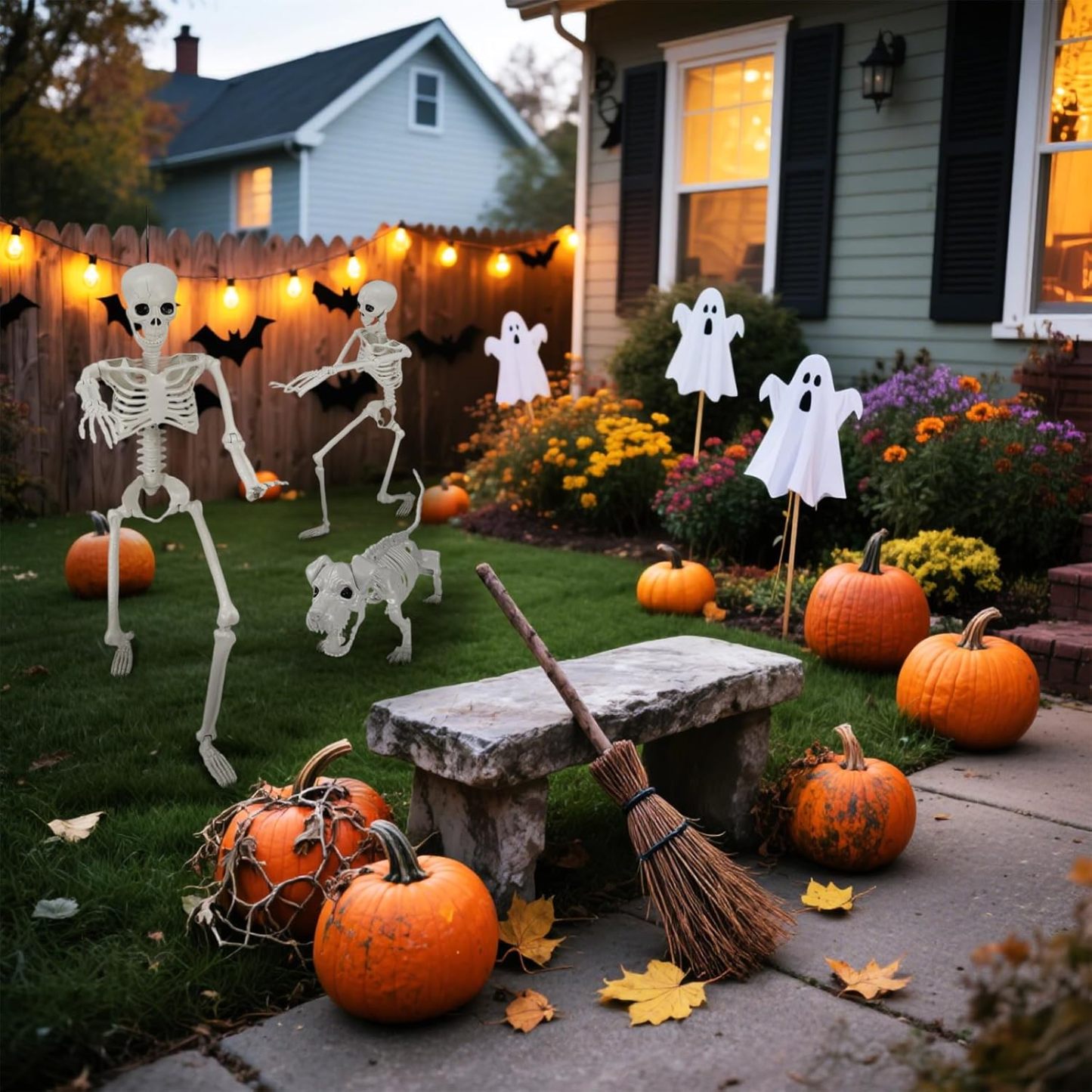 🔥 🔥💀 36 Inch Lighted Human & Dog Skeleton Halloween Decorations Outdoor/Indoor