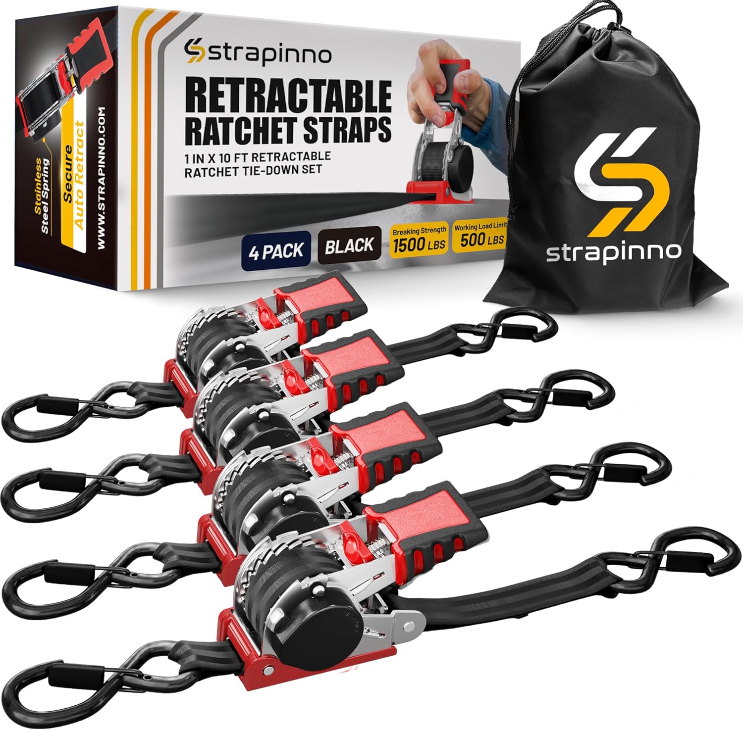 🎉Last Day 60% OFF⏰️-Strapinno Retractable Ratchet Straps 1 in x 10 ft