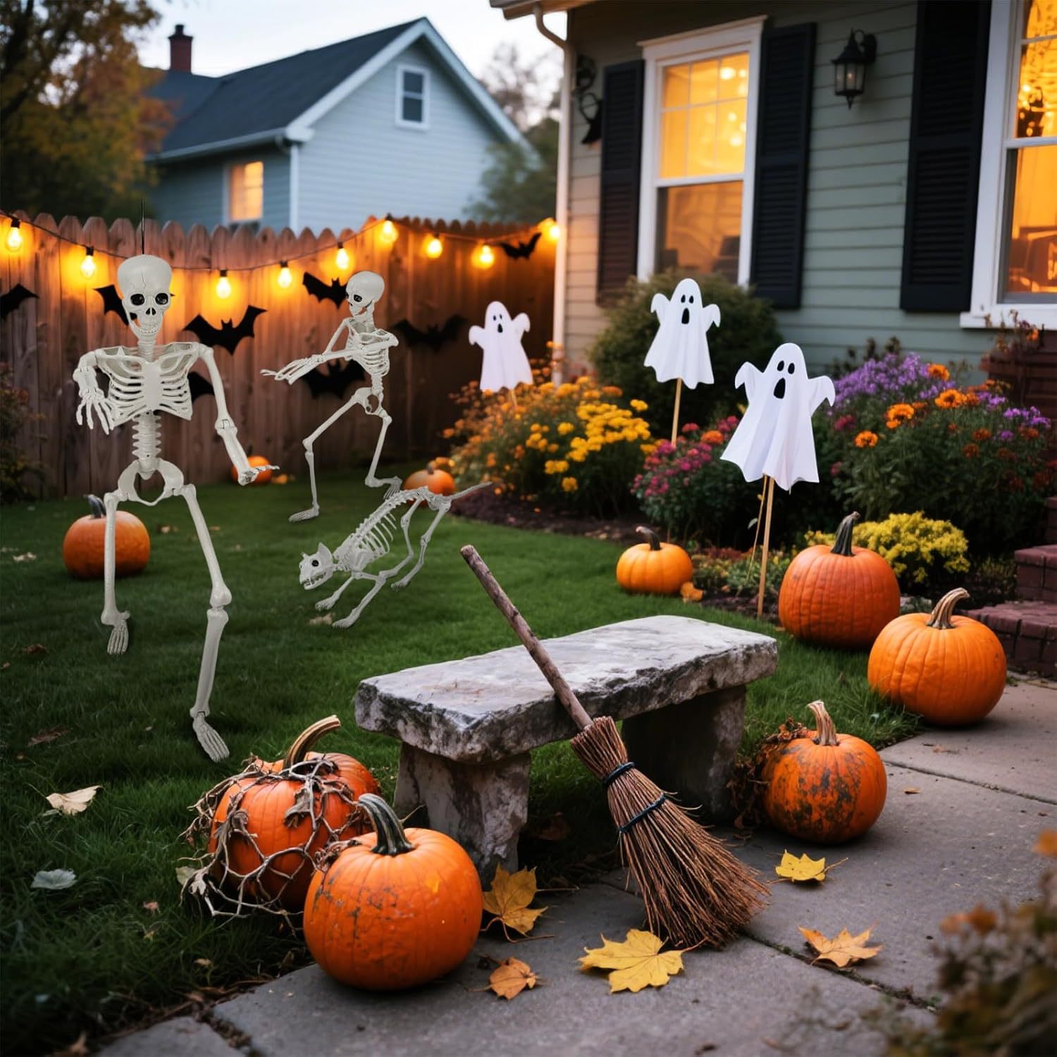 🔥 🔥💀 36 Inch Lighted Human & Dog Skeleton Halloween Decorations Outdoor/Indoor