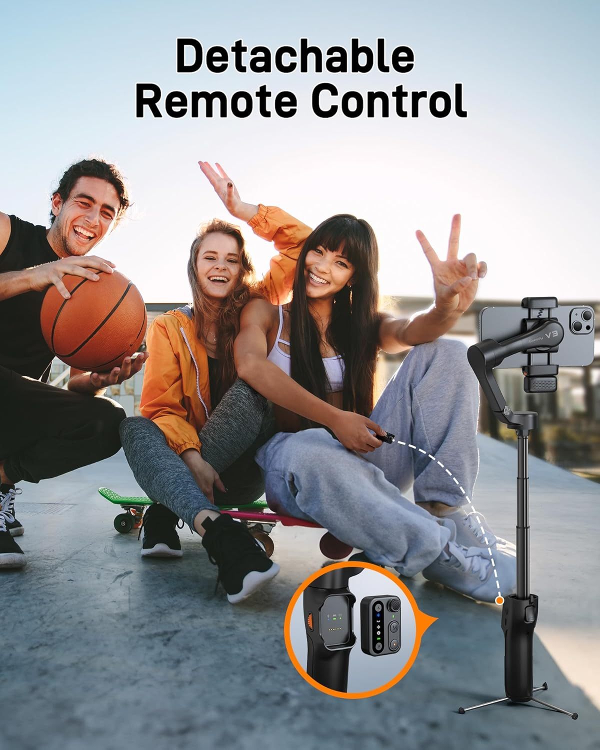 🎉Last Day 60% OFF⏰️- iSteady V3 Gimbal Stabilizer for iPhone, 3-Axis Phone Gimbal, Magnetic AI Tracker, Built-in Extendable Rod & Tripod, Detachable Remote Control, Stabilizer for Travel, Vlog, TikTok, Black