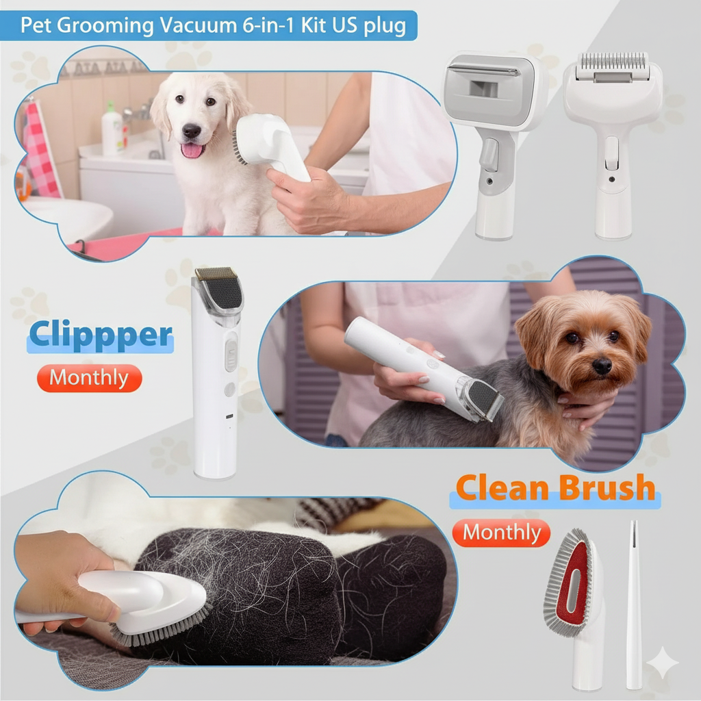 Pet Grooming Vacuum 6-in-1 Kit US plug