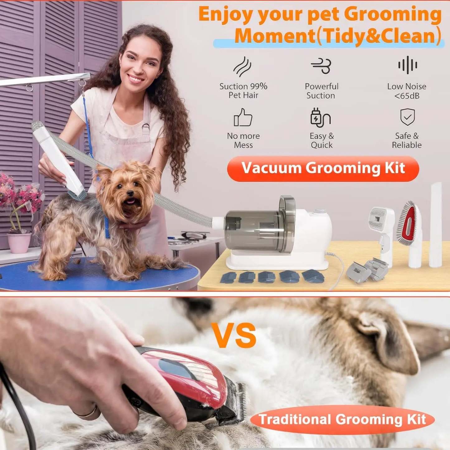 Pet Grooming Vacuum 6-in-1 Kit US plug