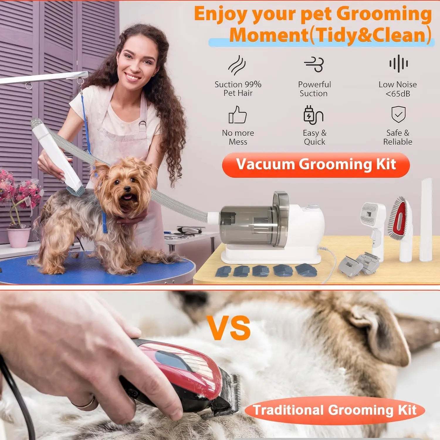 Pet Grooming Vacuum 6-in-1 Kit US plug