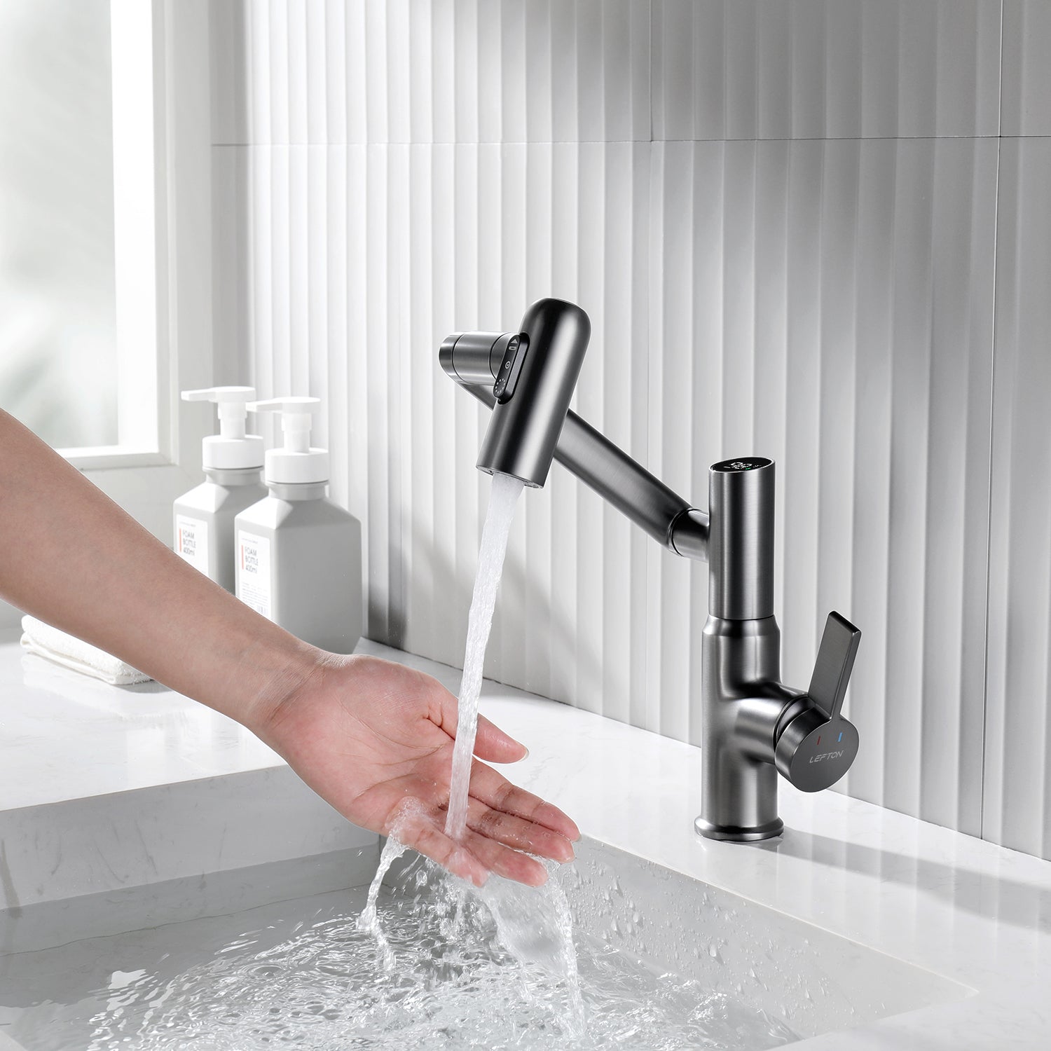 Lefton Single - Hole Rotatable Faucet with Temperature Display - BF2204 - Bathroom Faucets - Lefton Home