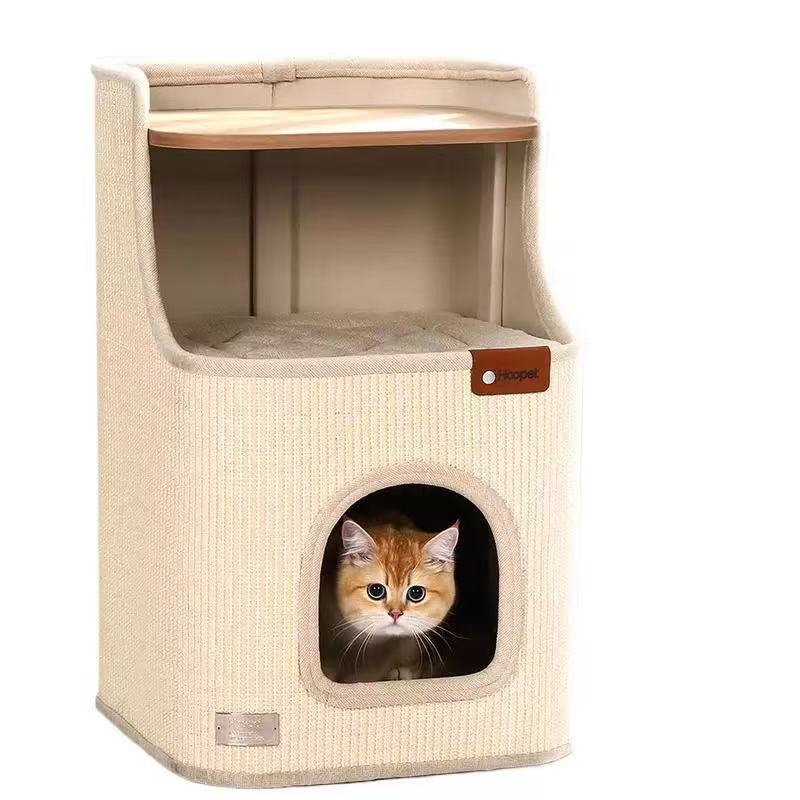Sisal cat scratching post – 2-in-1 round bedside table cat bed holder