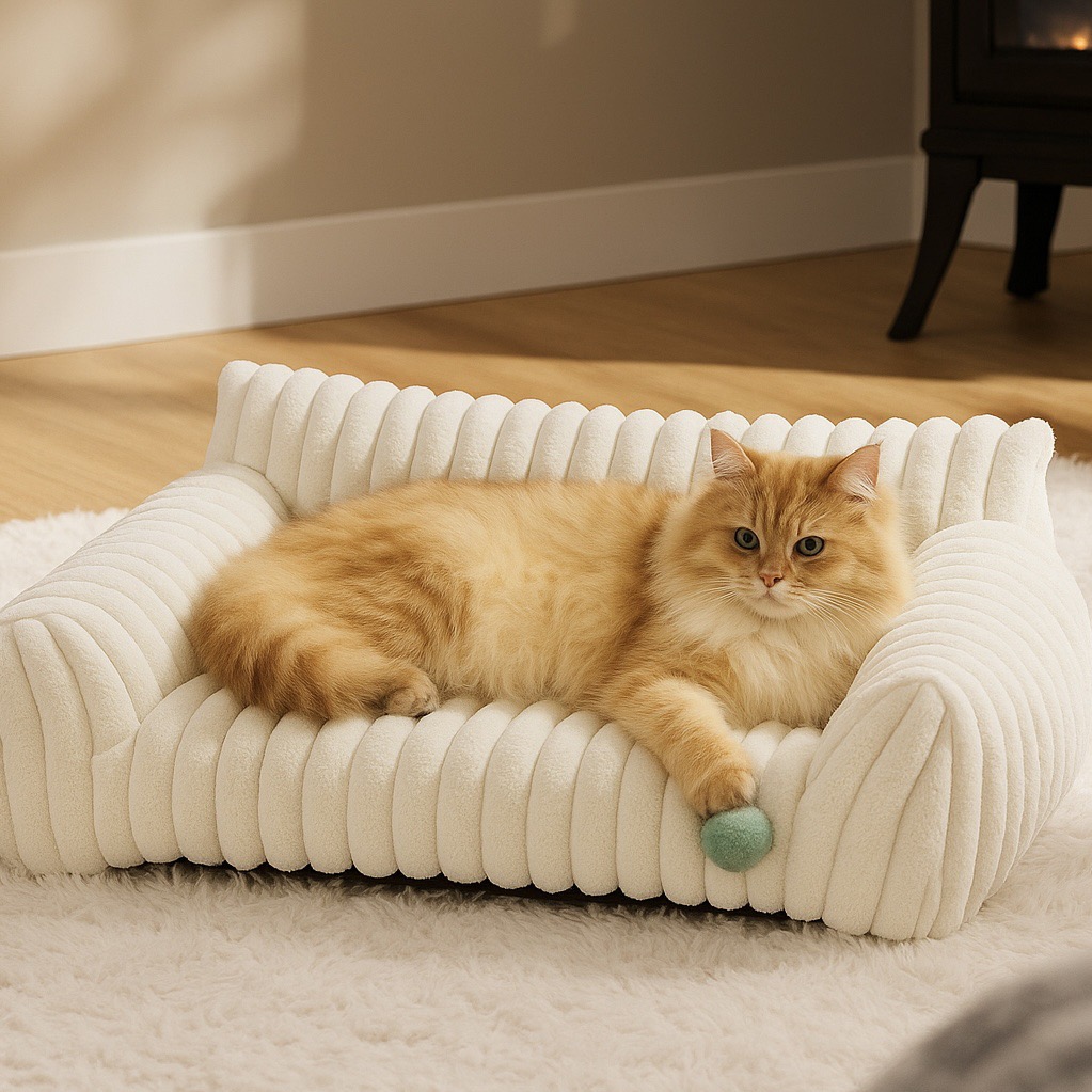Warm Deep Sleep Pet Couch, 3-Sided Support Washable Anti-Anxiety Cat Dog Bed
