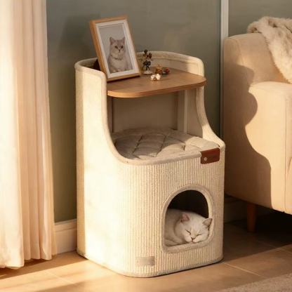 Sisal cat scratching post – 2-in-1 round bedside table cat bed holder