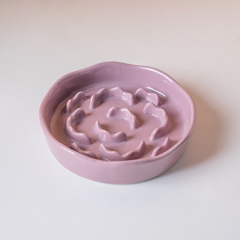  Cute Floral Raised Ceramic Slow Feeder Bowl, Elevated Anti-Gulping Pet Bowl for Cats Small Dogs, Neck Protective Pet Food Dish