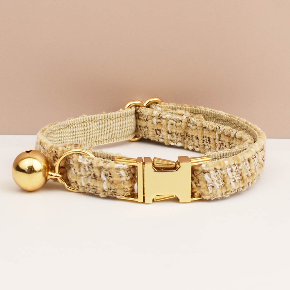 "Little Chanel" Style Pet Collar Series (with Bell & Bowtie) — Customizable Engraved Collar for Cats & Dogs