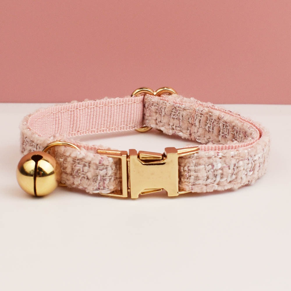 "Little Chanel" Style Pet Collar Series (with Bell & Bowtie) — Customizable Engraved Collar for Cats & Dogs