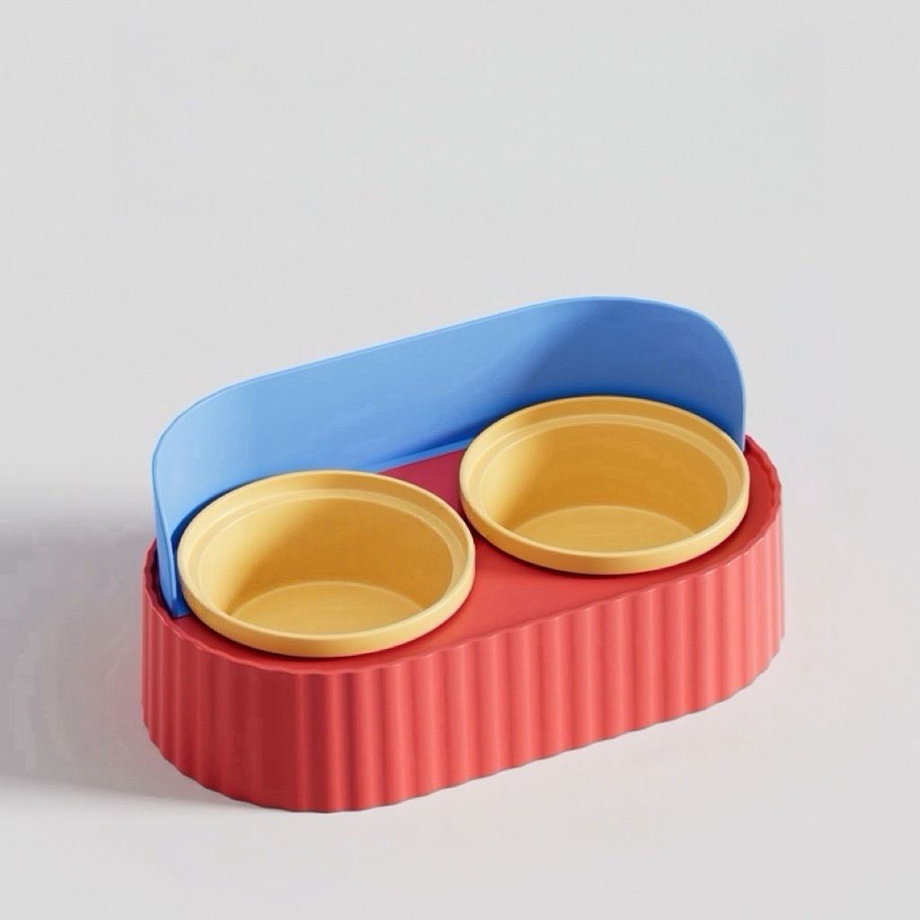Detachable Double Ceramic Pet Bowls with PP Stand - Spill-Proof, Easy to Clean Cat & Dog Feeder, Food & Water Bowls for Small Pets