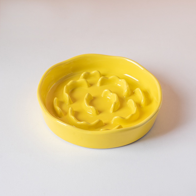  Cute Floral Raised Ceramic Slow Feeder Bowl, Elevated Anti-Gulping Pet Bowl for Cats Small Dogs, Neck Protective Pet Food Dish