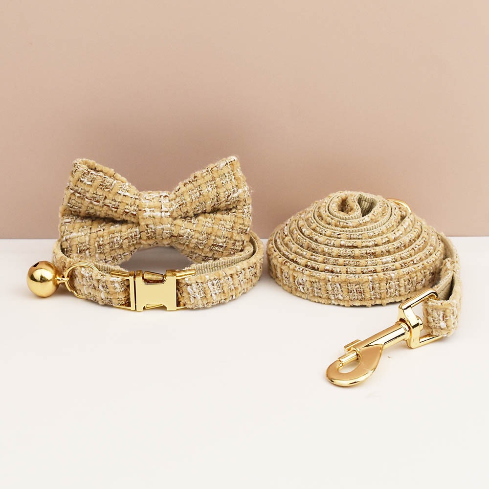 "Little Chanel" Style Pet Collar Series (with Bell & Bowtie) — Customizable Engraved Collar for Cats & Dogs