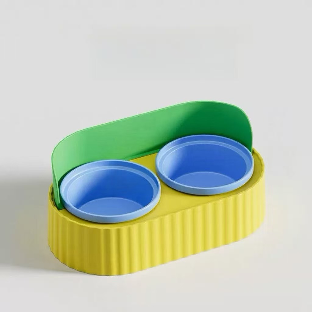Detachable Double Ceramic Pet Bowls with PP Stand - Spill-Proof, Easy to Clean Cat & Dog Feeder, Food & Water Bowls for Small Pets