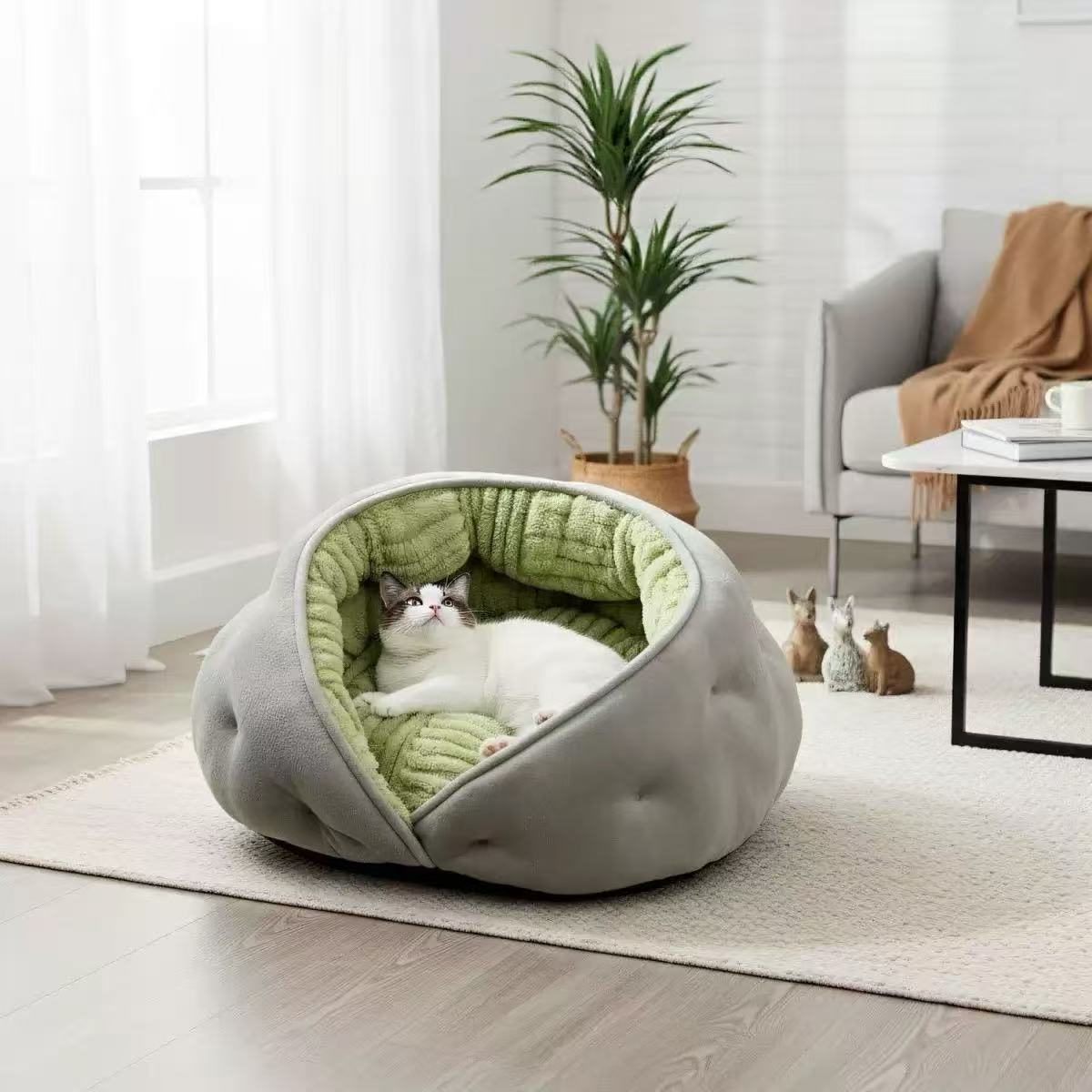 Semi-enclosed cat bed