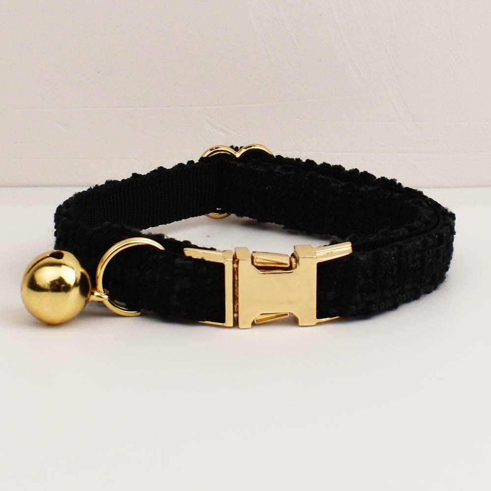 "Little Chanel" Style Pet Collar Series (with Bell & Bowtie) — Customizable Engraved Collar for Cats & Dogs