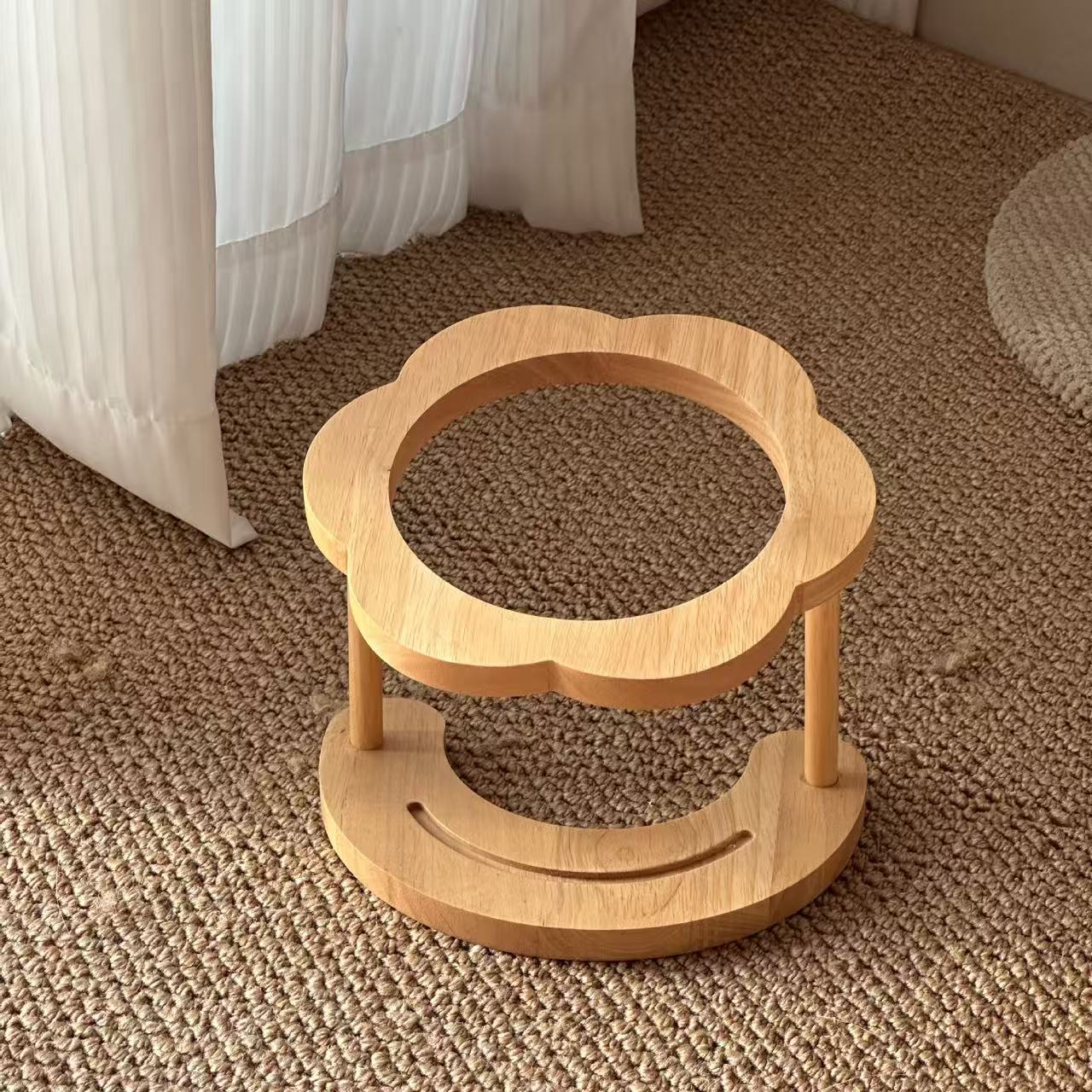 Natural Solid Wood Raised Cat Bowl Holder, 15° Slant Ergonomic Feeder Stand for Ceramic Cat Food Water Bowl, Neck Care Pet Feeding Station for Kitten Adult Cat