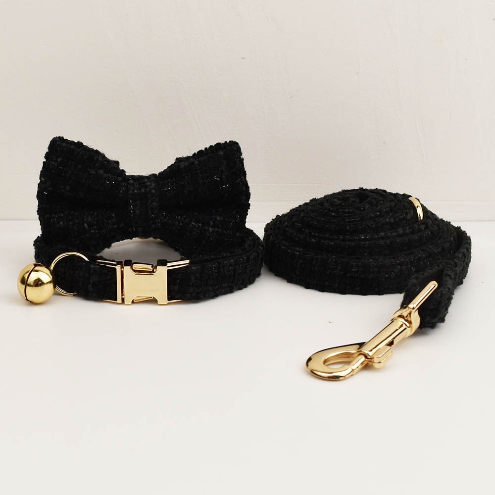 "Little Chanel" Style Pet Collar Series (with Bell & Bowtie) — Customizable Engraved Collar for Cats & Dogs