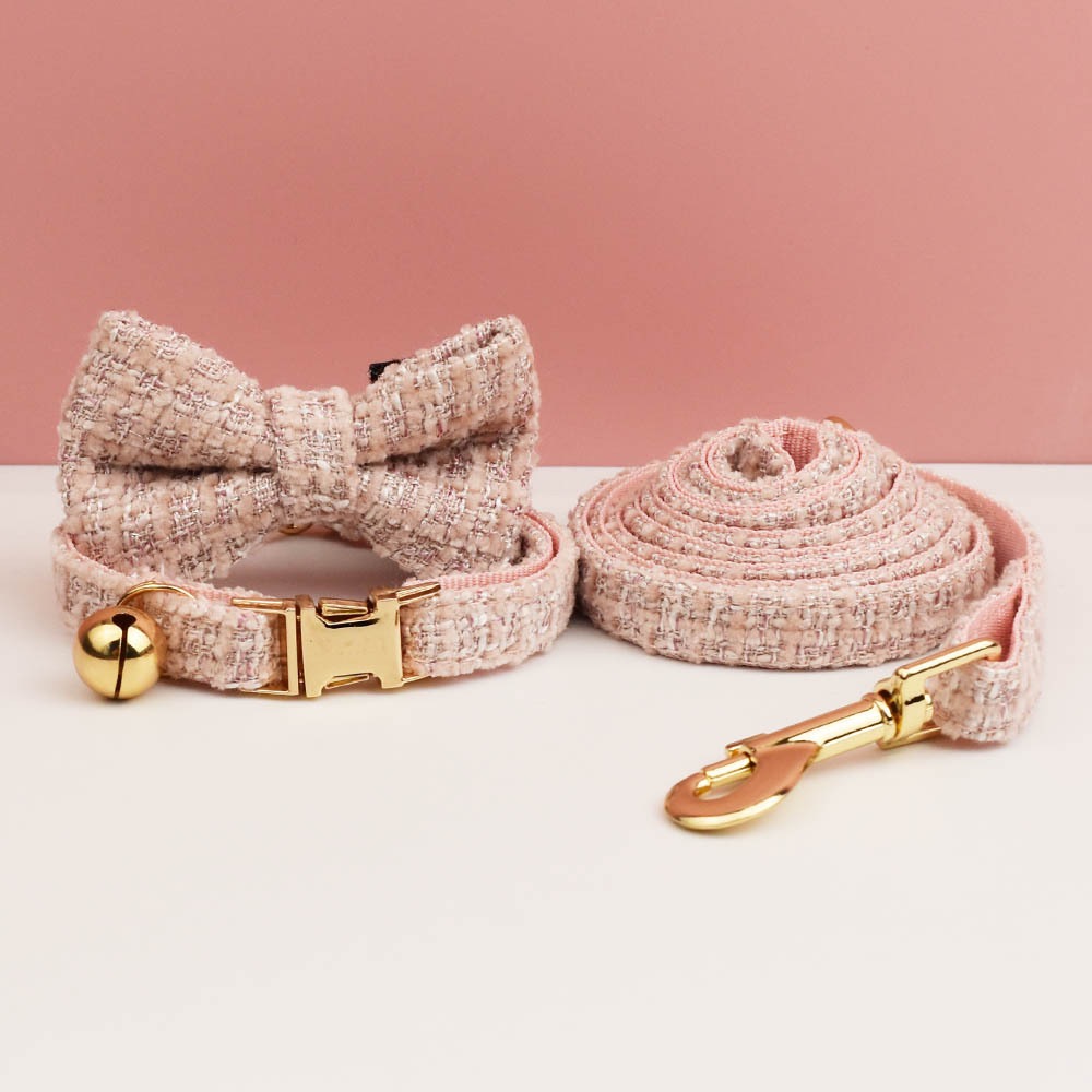 "Little Chanel" Style Pet Collar Series (with Bell & Bowtie) — Customizable Engraved Collar for Cats & Dogs