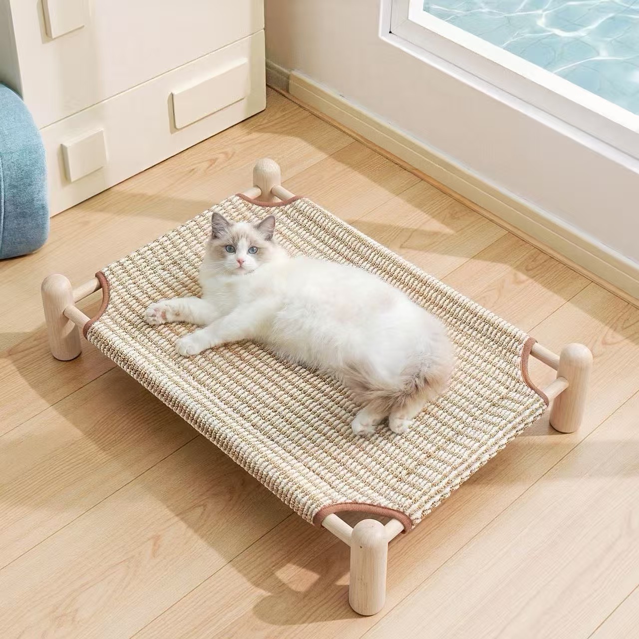 Elevated Wooden Pet Bed, Summer Cooling Breathable Cat & Dog Hammock Bed