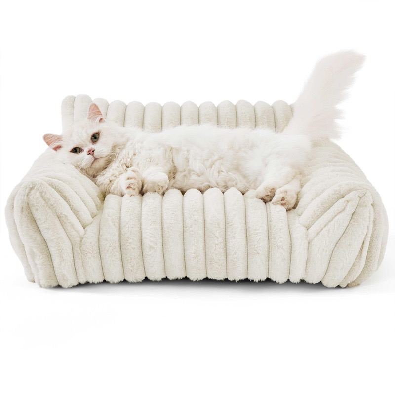 Warm Deep Sleep Pet Couch, 3-Sided Support Washable Anti-Anxiety Cat Dog Bed