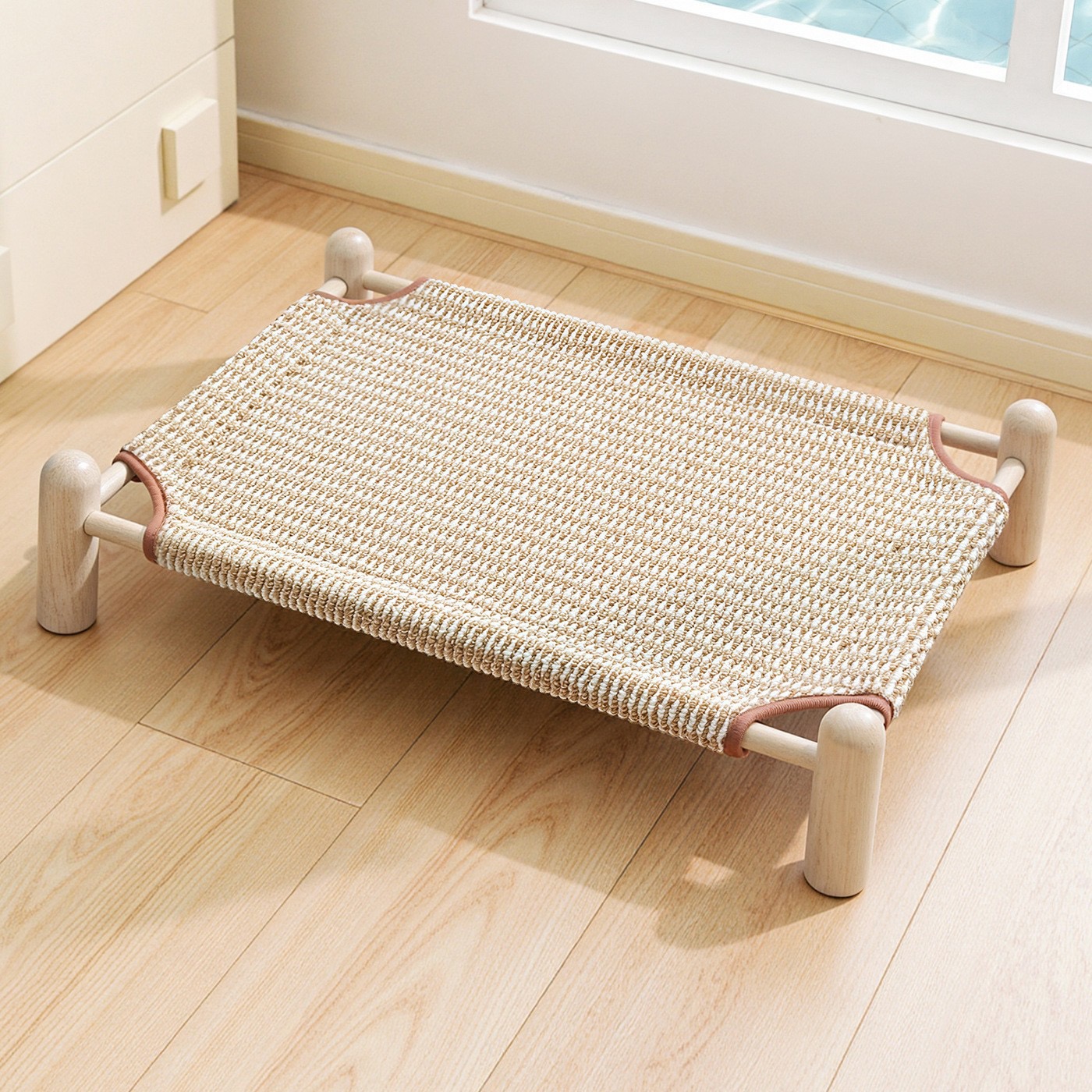 Elevated Wooden Pet Bed, Summer Cooling Breathable Cat & Dog Hammock Bed
