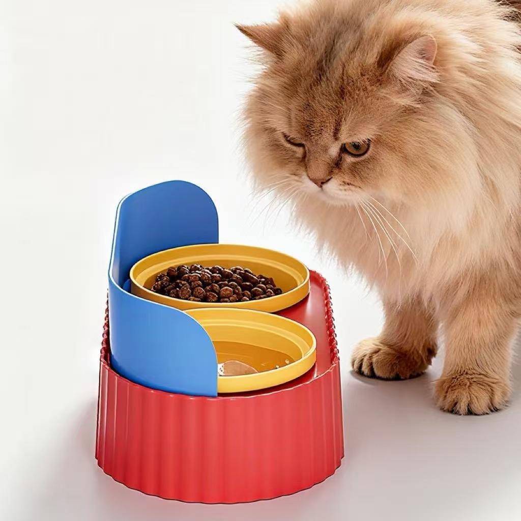 Detachable Double Ceramic Pet Bowls with PP Stand - Spill-Proof, Easy to Clean Cat & Dog Feeder, Food & Water Bowls for Small Pets