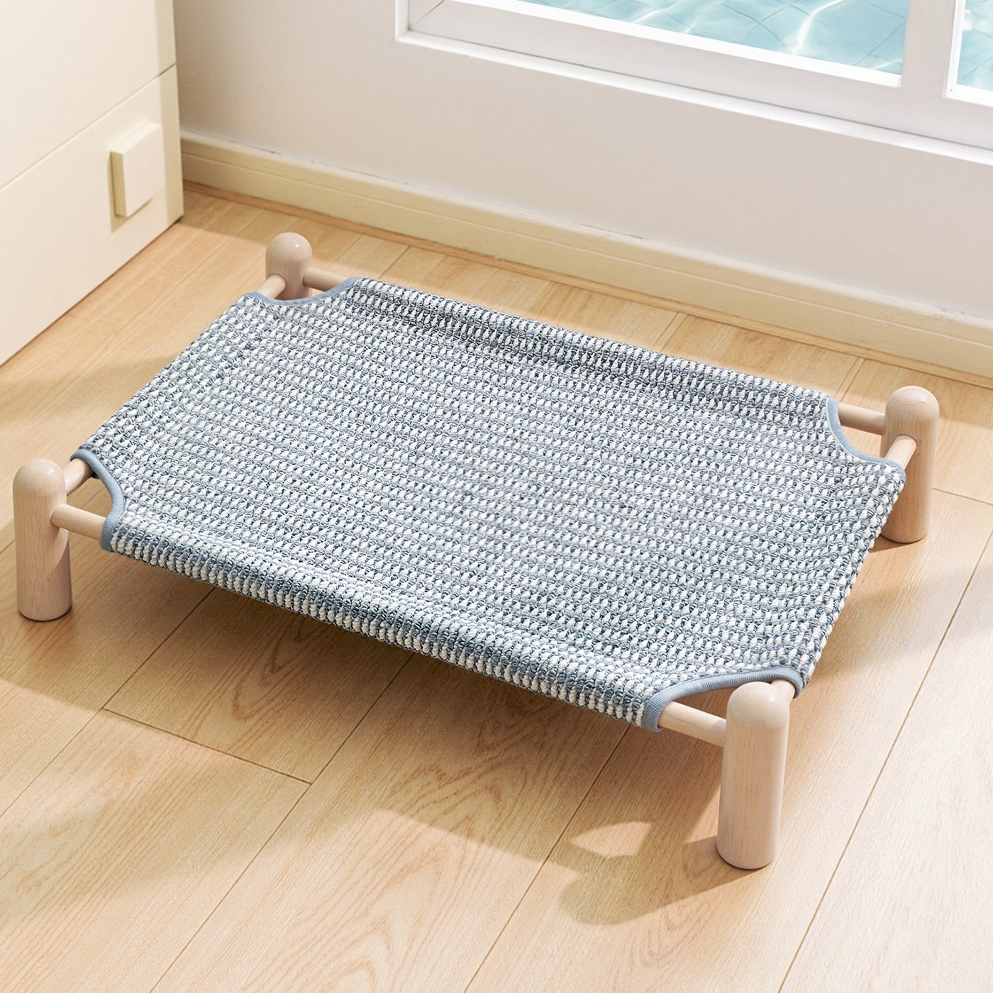 Elevated Wooden Pet Bed, Summer Cooling Breathable Cat & Dog Hammock Bed