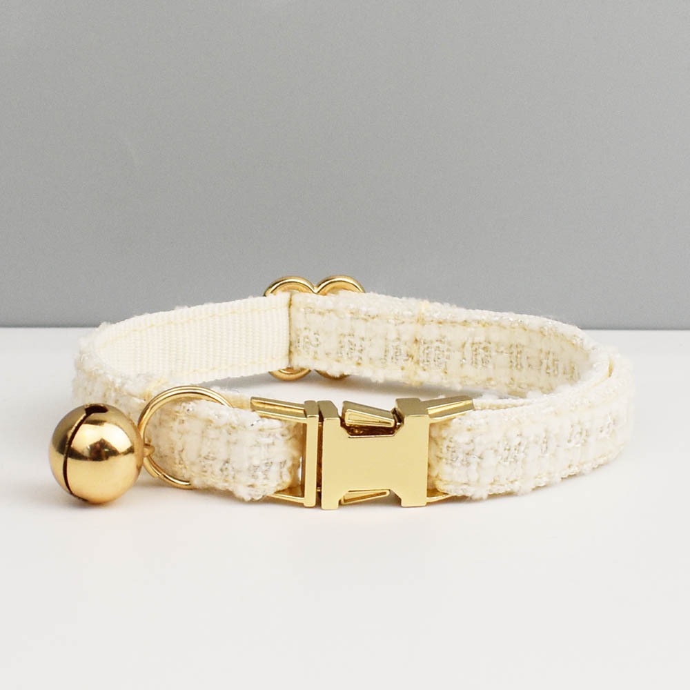 "Little Chanel" Style Pet Collar Series (with Bell & Bowtie) — Customizable Engraved Collar for Cats & Dogs