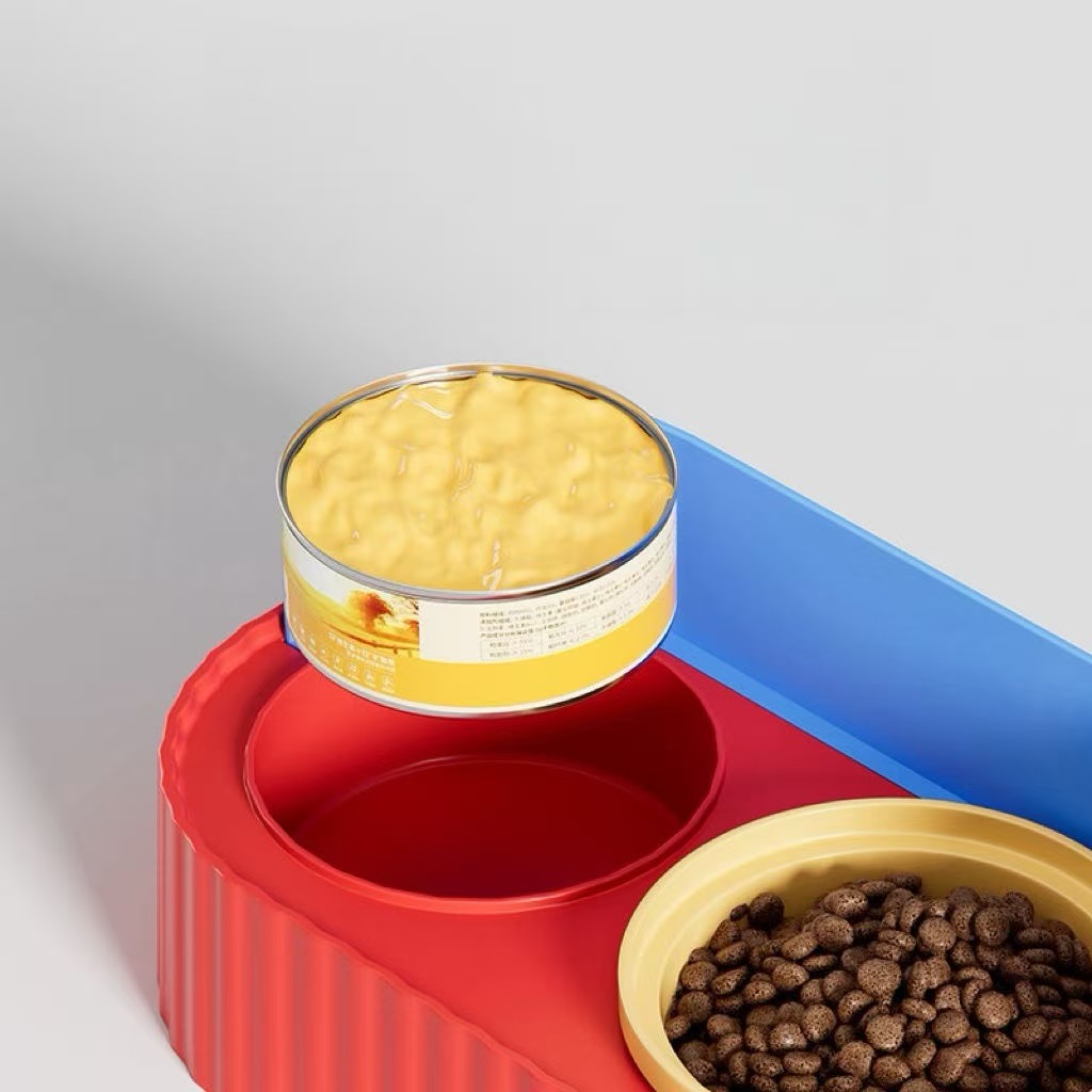 Detachable Double Ceramic Pet Bowls with PP Stand - Spill-Proof, Easy to Clean Cat & Dog Feeder, Food & Water Bowls for Small Pets