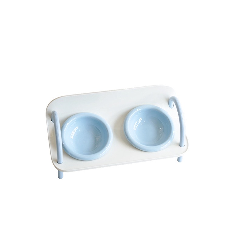Elevated Ceramic Cat Bowls, Raised Tilt Double Pet Feeder Bowl, Anti-Spill Neck Protection Cat Food Water Bowl Cute Pastel Color