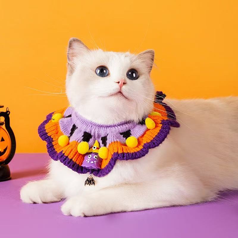 Cat-Halloween Pumpkin Knitted Collar