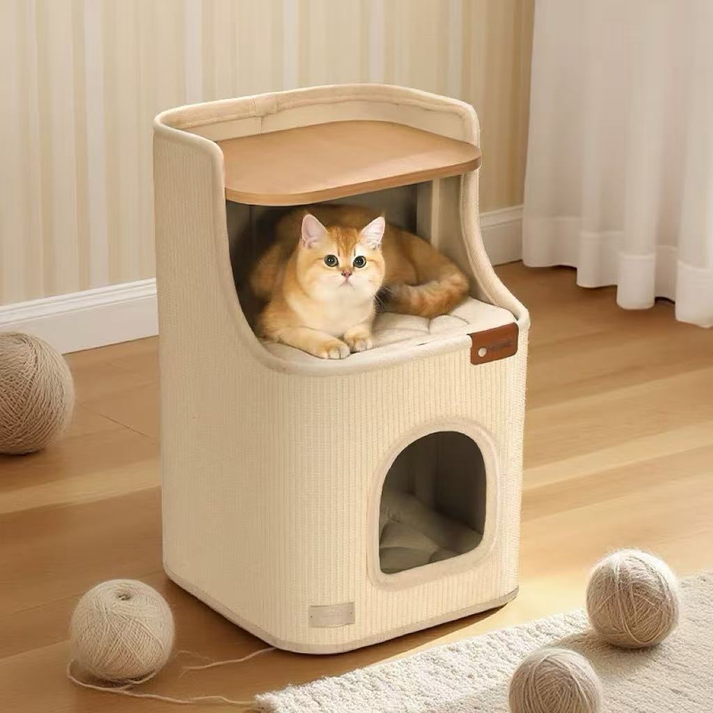 Sisal cat scratching post – 2-in-1 round bedside table cat bed holder