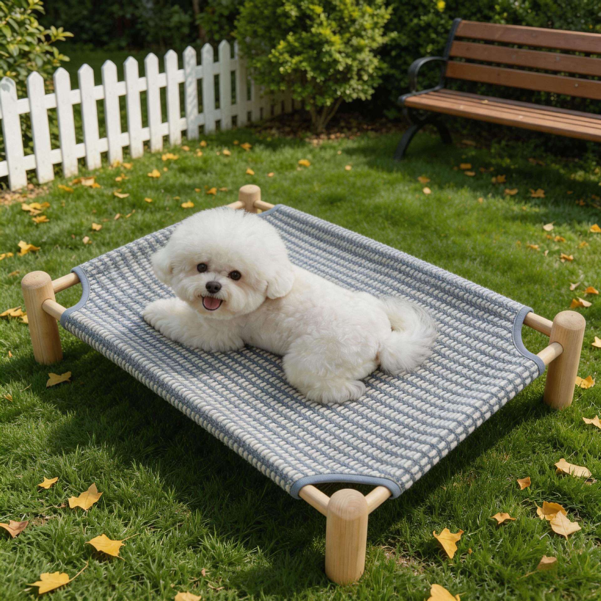Elevated Wooden Pet Bed, Summer Cooling Breathable Cat & Dog Hammock Bed
