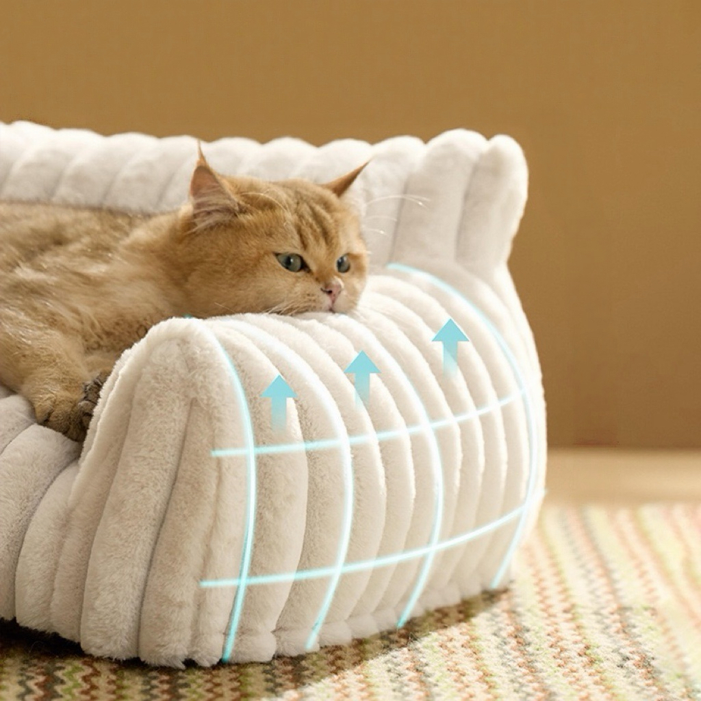 Warm Deep Sleep Pet Couch, 3-Sided Support Washable Anti-Anxiety Cat Dog Bed
