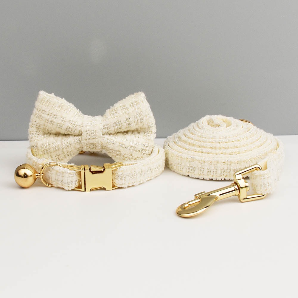 "Little Chanel" Style Pet Collar Series (with Bell & Bowtie) — Customizable Engraved Collar for Cats & Dogs