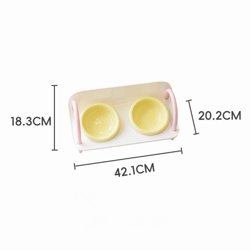 Elevated Ceramic Cat Bowls, Raised Tilt Double Pet Feeder Bowl, Anti-Spill Neck Protection Cat Food Water Bowl Cute Pastel Color