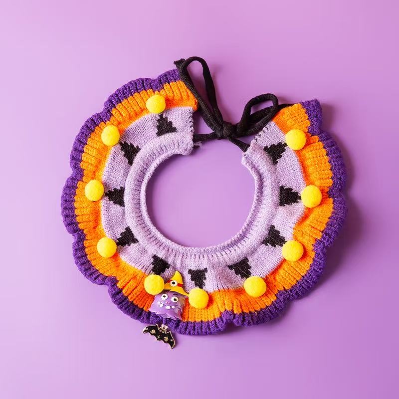 Cat-Halloween Pumpkin Knitted Collar