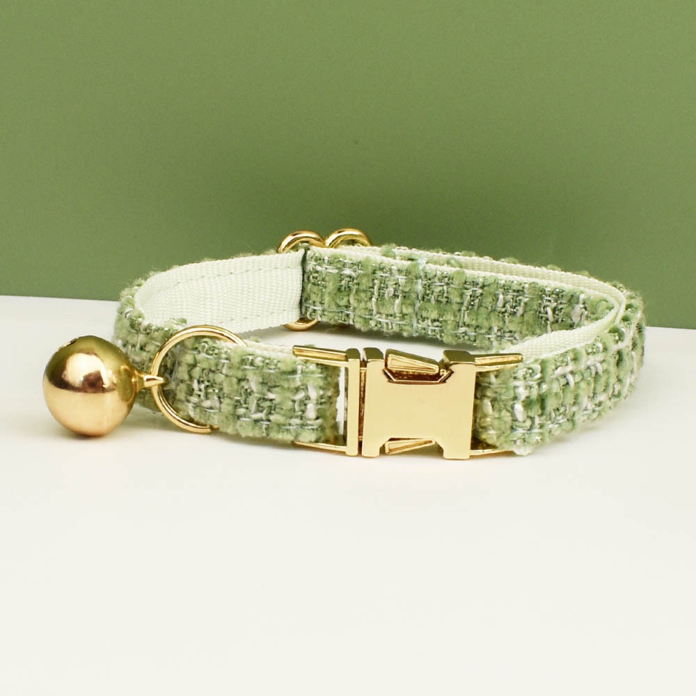 "Little Chanel" Style Pet Collar Series (with Bell & Bowtie) — Customizable Engraved Collar for Cats & Dogs