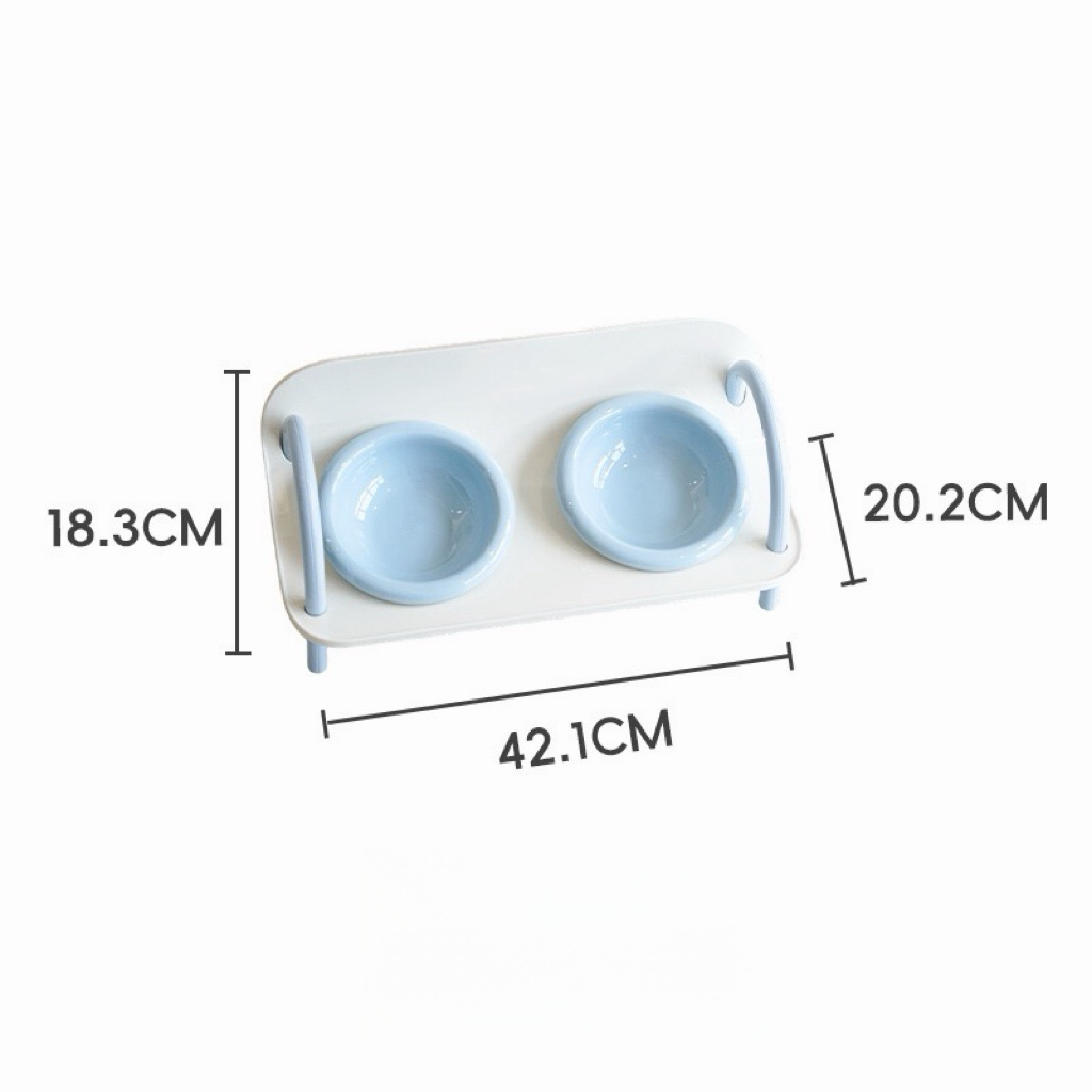 Elevated Ceramic Cat Bowls, Raised Tilt Double Pet Feeder Bowl, Anti-Spill Neck Protection Cat Food Water Bowl Cute Pastel Color