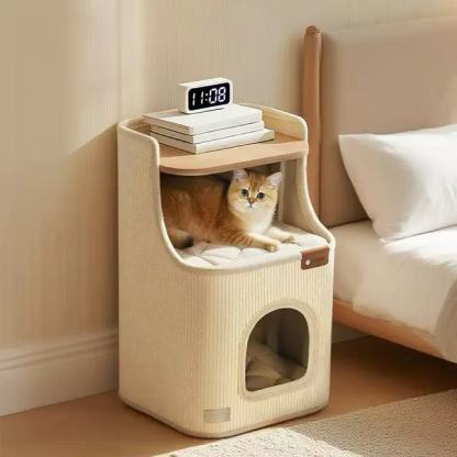 Sisal cat scratching post – 2-in-1 round bedside table cat bed holder